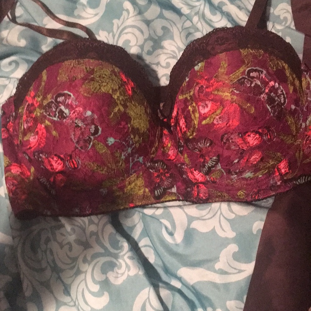 Purple floral print bra